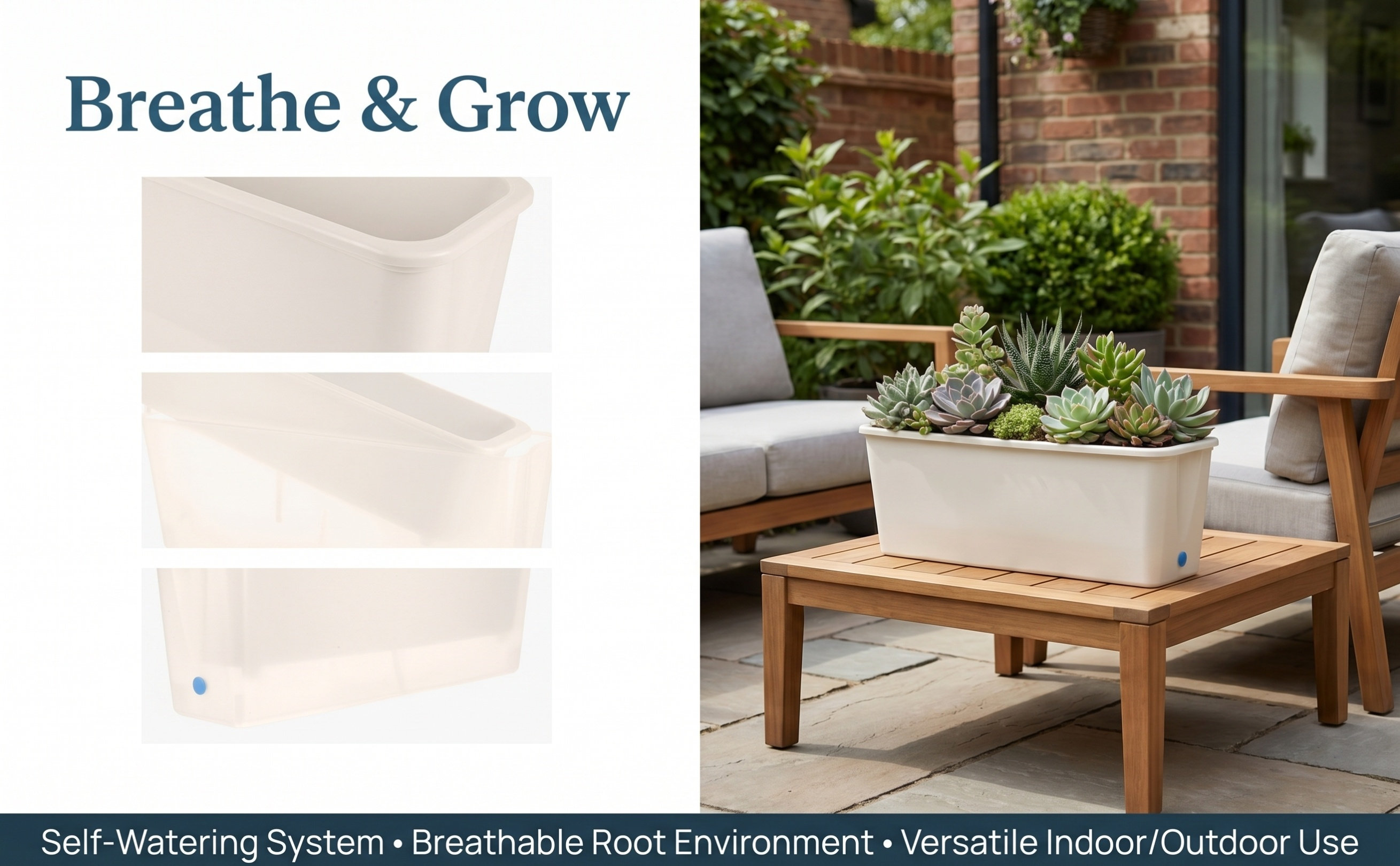 Self-Watering Planter - Vaso retangular estreito com sistema de